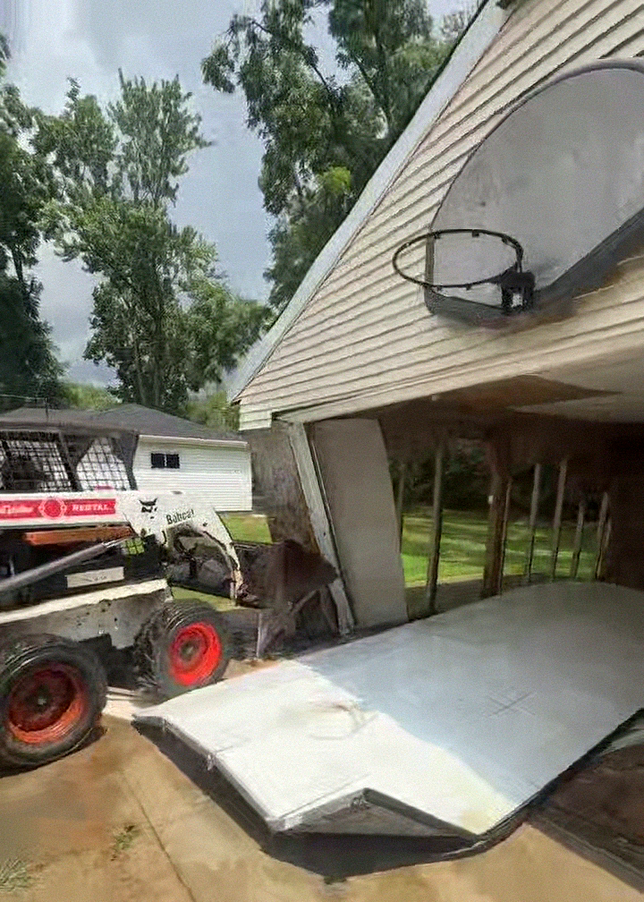 Small garage structure during demolition work